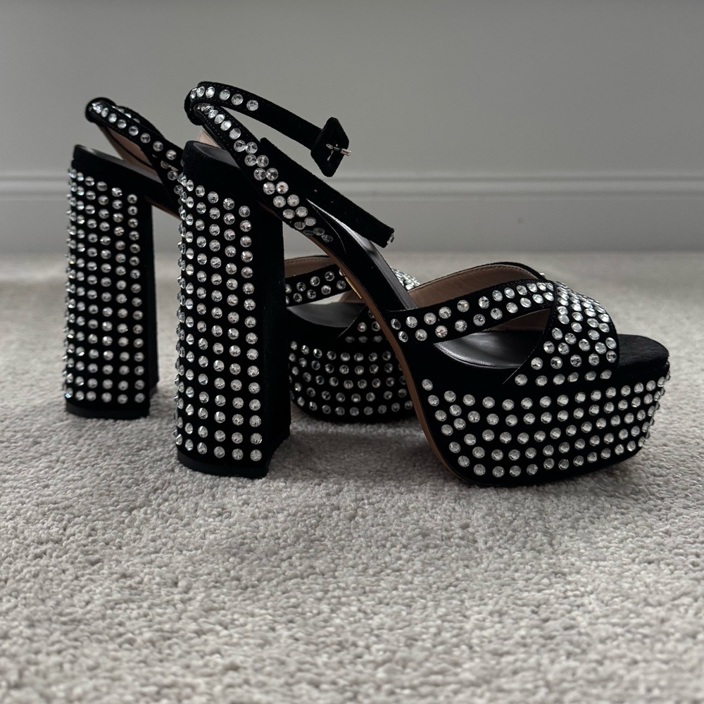 Hill House Home Black Rhinestone Party Platform High Heels Size 37/7 NWOT - Picture 4 of 10